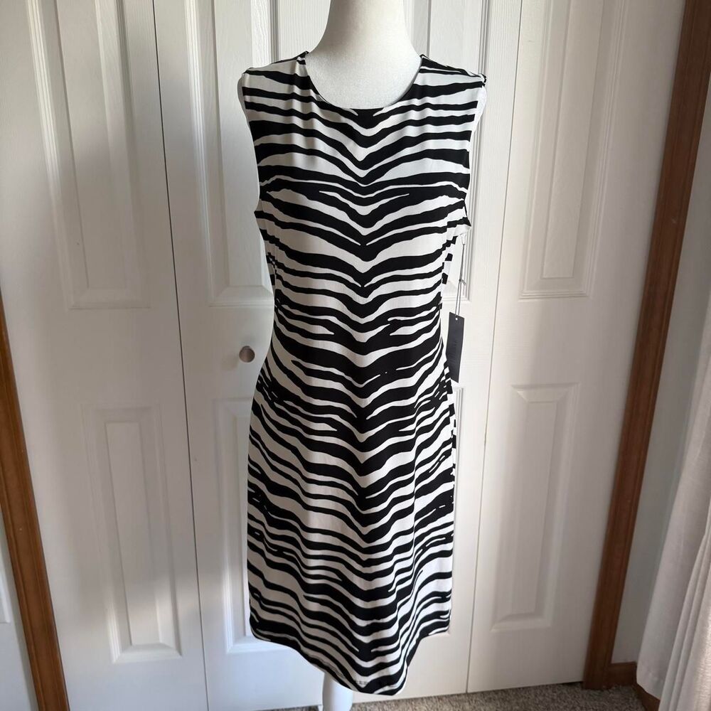 Black & White zebra print stretchy dress w back cutout size L new w/tags